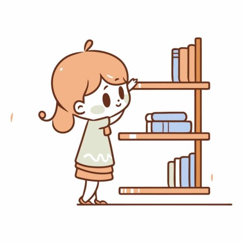 Illustration of a little girl standing in front of bookshelf