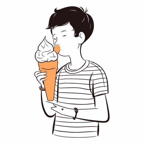 Illustration of a boy eating an ice cream on a white background