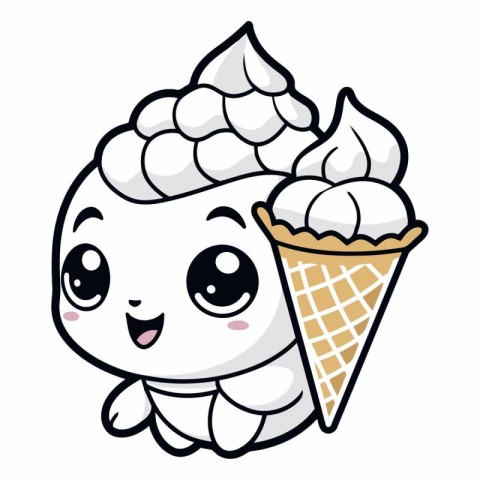 Cute cartoon ice cream with ice cream cone.