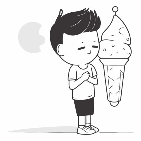 Illustration of a boy eating ice cream with a smiley face