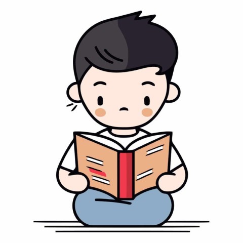 Illustration of a Kid Reading a Book on White Background - Vecto