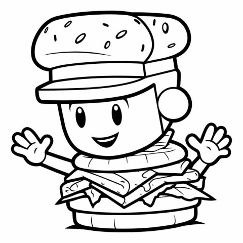 Black and White Cartoon Illustration of a Chef Boy Character wit