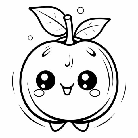 Black and White Cartoon Illustration of Cute Apple Fruit Charact