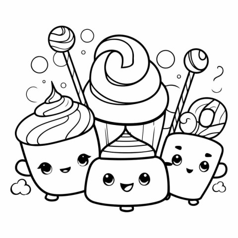 Cute ice cream. Coloring book for children.