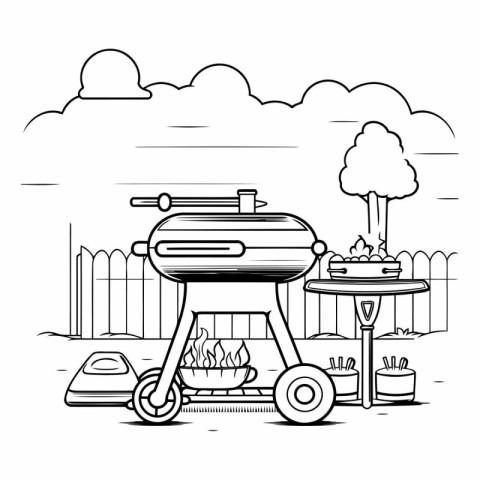 Barbecue grill and food in the garden vector illustration graphi