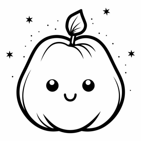 Black and White Cartoon Illustration of Cute Pumpkin Fruit Chara