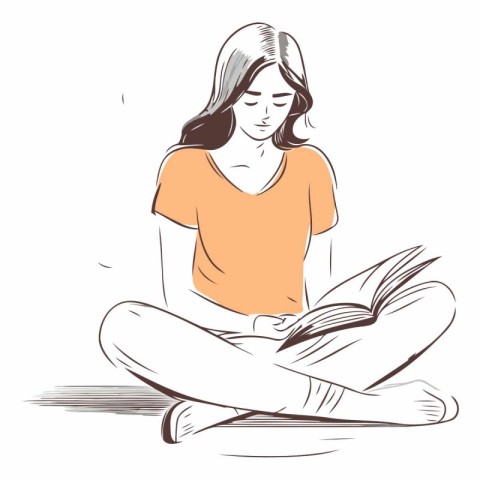 Young woman reading a book sitting on the floor.