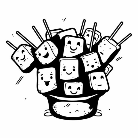 Hand drawn vector illustration of funny cartoon ice cream in a b