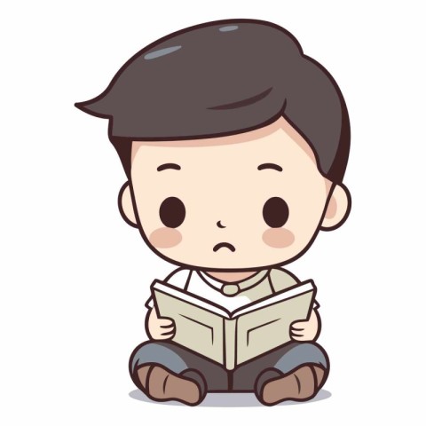 Boy reading a book - Cute cartoon character vector illustration