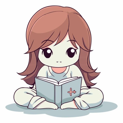 Girl reading a book. Cute cartoon character.