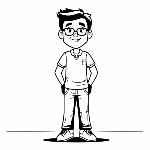 cute boy with glasses and casual clothes cartoon vector illustra