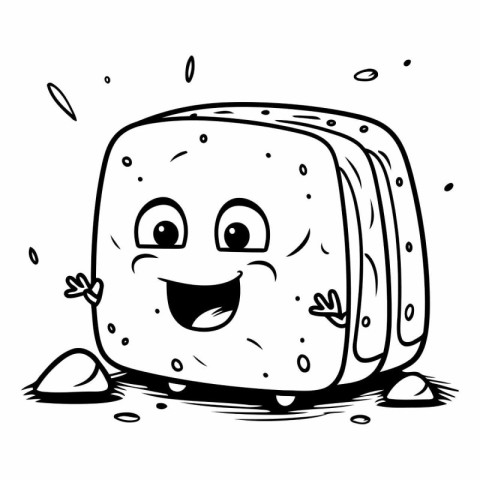 Cartoon Illustration of Cute Bread Character for Coloring Book