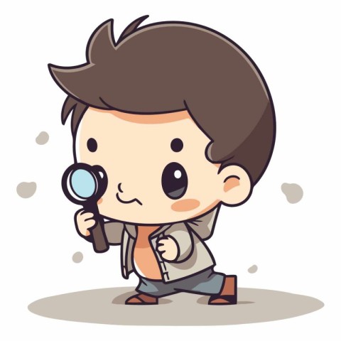 Boy looking through magnifying glass - Vector Illustration. EPS1