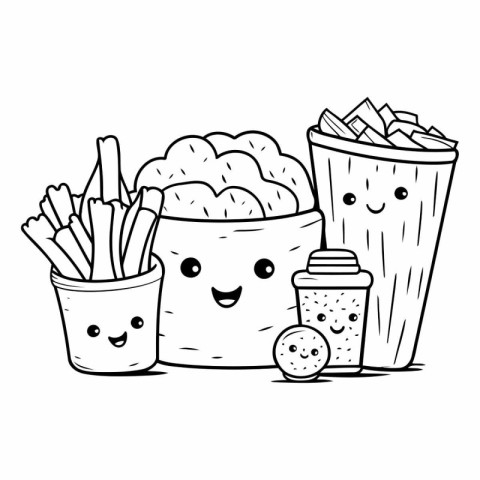 Fast food kawaii doodle hand drawn icon vector illustration desi