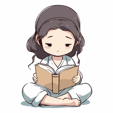 Illustration of a Girl Reading a Book While Sitting on the Floor