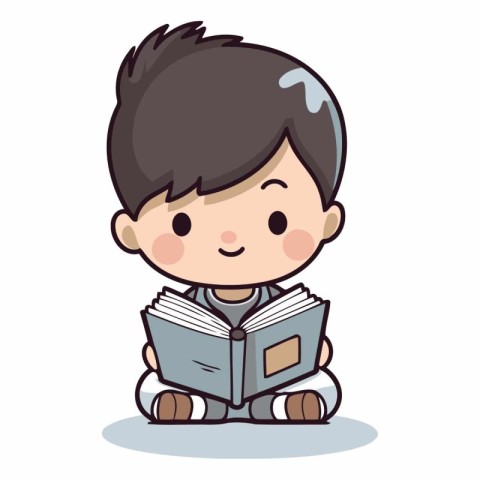 Boy reading book - Cute cartoon boy character vector illustratio