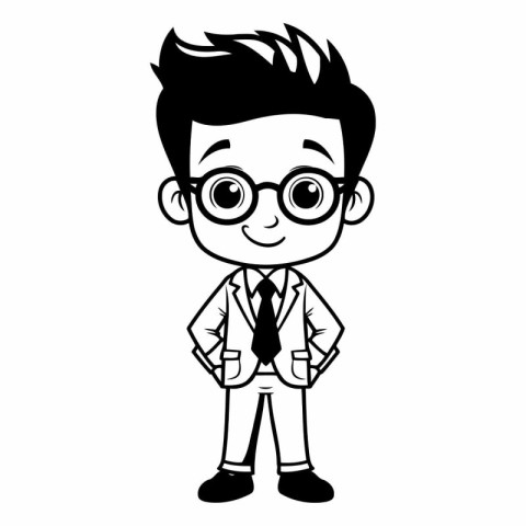 cute little boy with glasses and suit cartoon vector illustratio