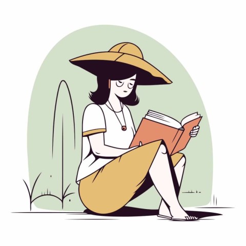 Vector illustration of a young woman reading a book in the park.