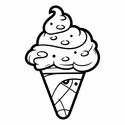 Ice Cream Vector Icon - Black and White Illustration. Editable s