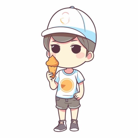 Cute boy eating ice cream of a boy with ice cream.