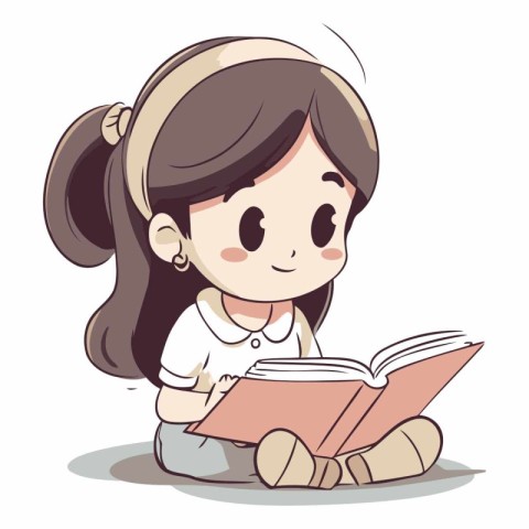 Girl reading a book on white background. Cartoon style.