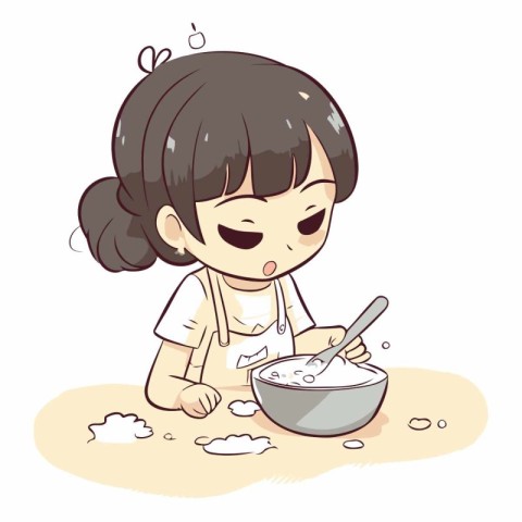 Illustration of a Cute Little Girl Mixing Food in a Bowl