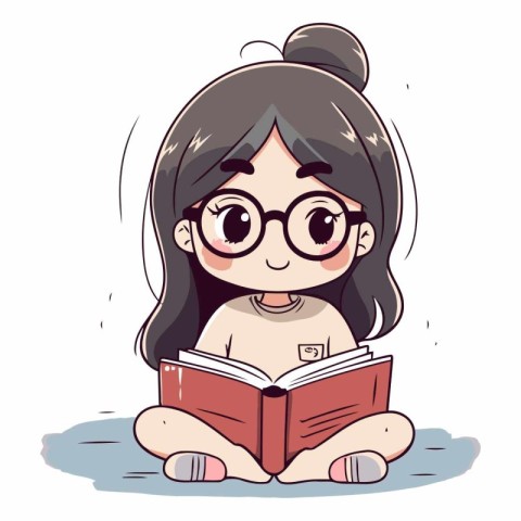 Cute little girl reading a book. Cartoon style.