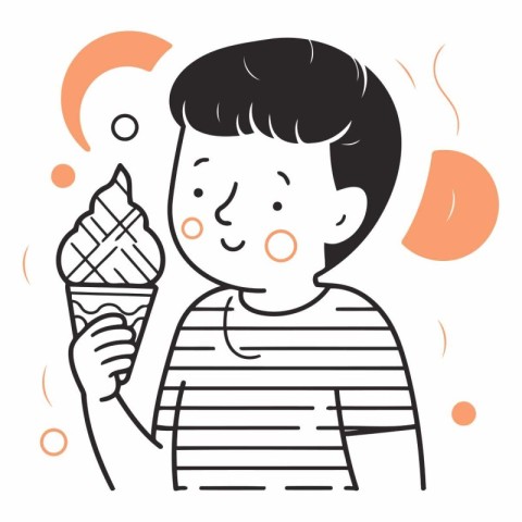 Illustration of a boy eating ice cream in a waffle cone