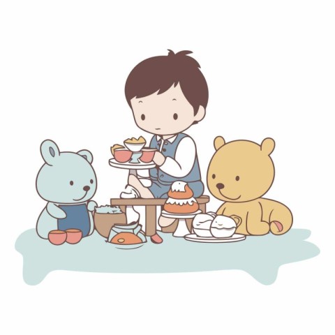 Cute boy playing with toys on the table.