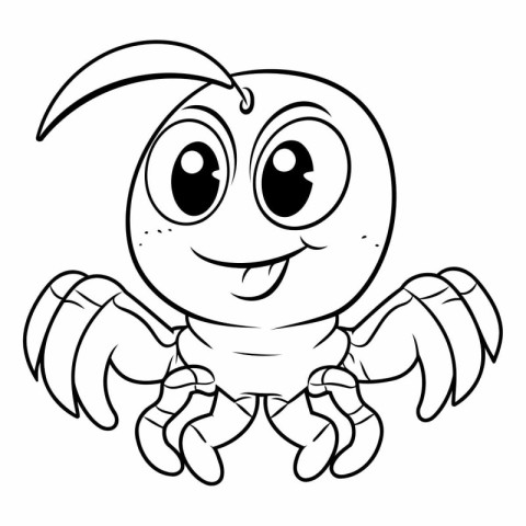 Cute Crab - Black and White Cartoon Illustration. isolated on wh