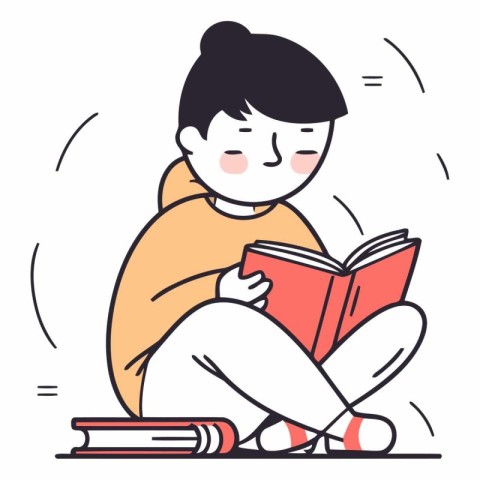 Girl sitting on the floor and reading a book.