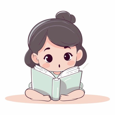 Illustration of a Cute Little Girl Reading a Book - Vector