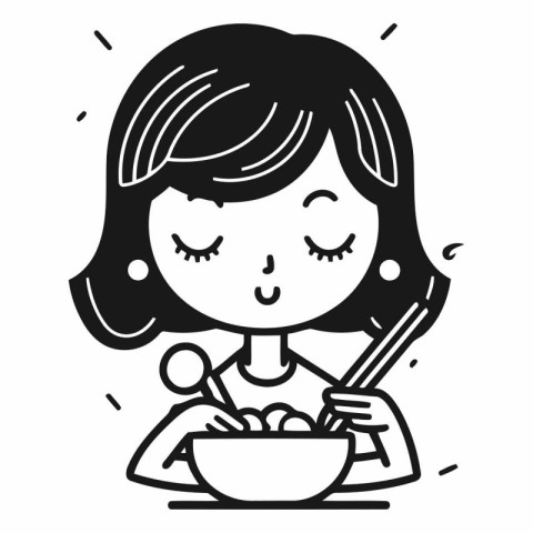 Illustration of a woman eating a bowl of oatmeal with a spoon