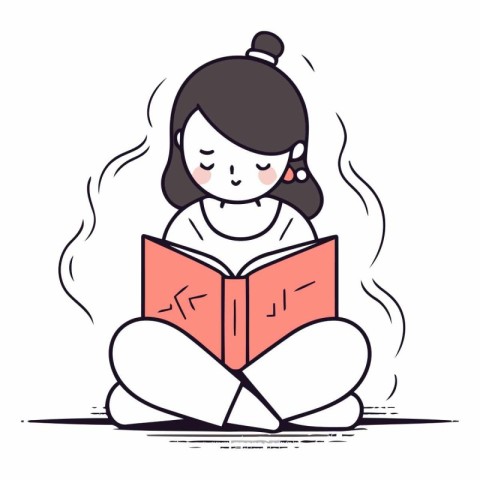 Girl reading a book in doodle style.