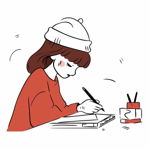 Illustration of a young woman writing in a notebook.