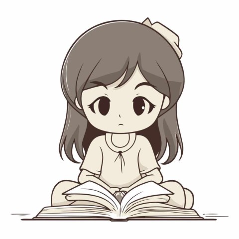 Illustration of a Cute Girl Reading a Book While Sitting Down