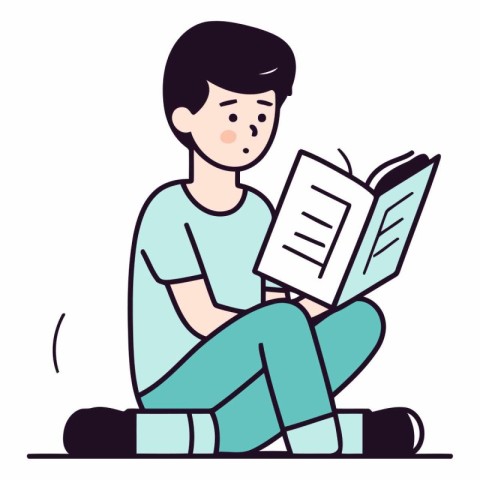 Young man reading a book in a flat style.