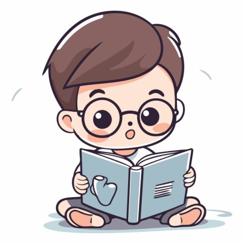 Cute little boy reading a book. Vector cartoon character illustr