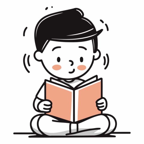 Illustration of a little boy reading a book on a white backgroun