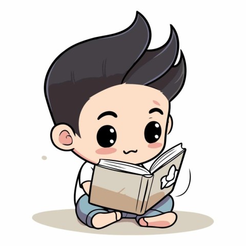 Cute little boy reading a book. Vector cartoon character illustr