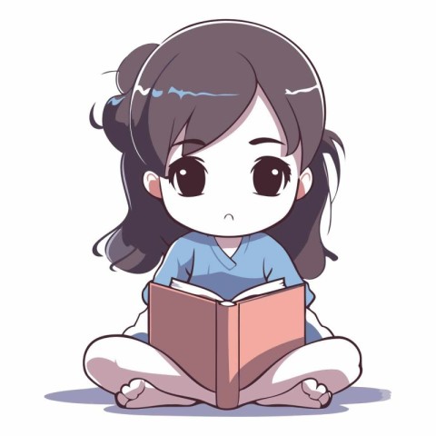 Cute little girl reading a book. Cartoon style.