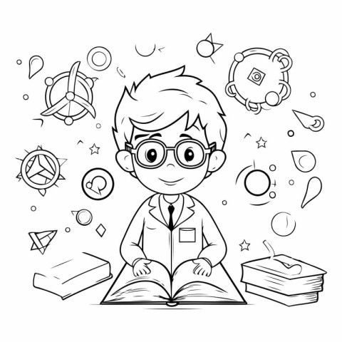 Coloring book for children: Boy in science class.