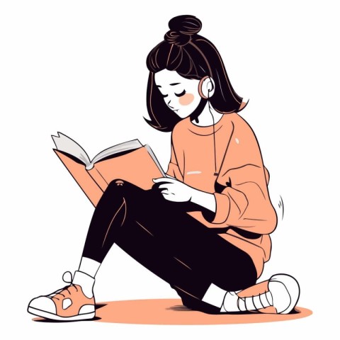 Girl sitting on the floor and reading a book.