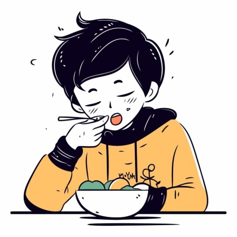 Illustration of a woman eating a bowl of food.