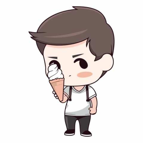 Boy eating ice cream - Cute Cartoon Vector IllustrationÃ¯Â»