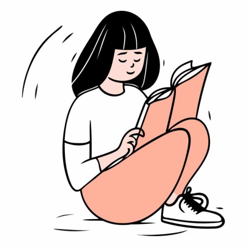 Illustration of a girl reading a book. Isolated objects on white