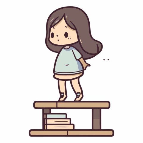 Illustration of a little girl standing on a wooden platform. car