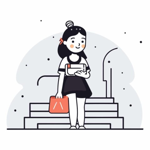 Girl with a book on the stairs in flat style