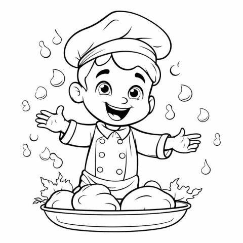 Coloring Page Outline Of a Cute Little Boy Chef Cartoon Characte