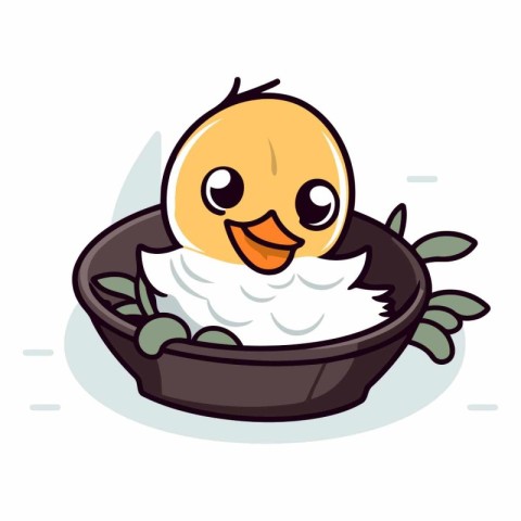 Illustration of Cute Cartoon Chicken in Sushi Bowl - Vector